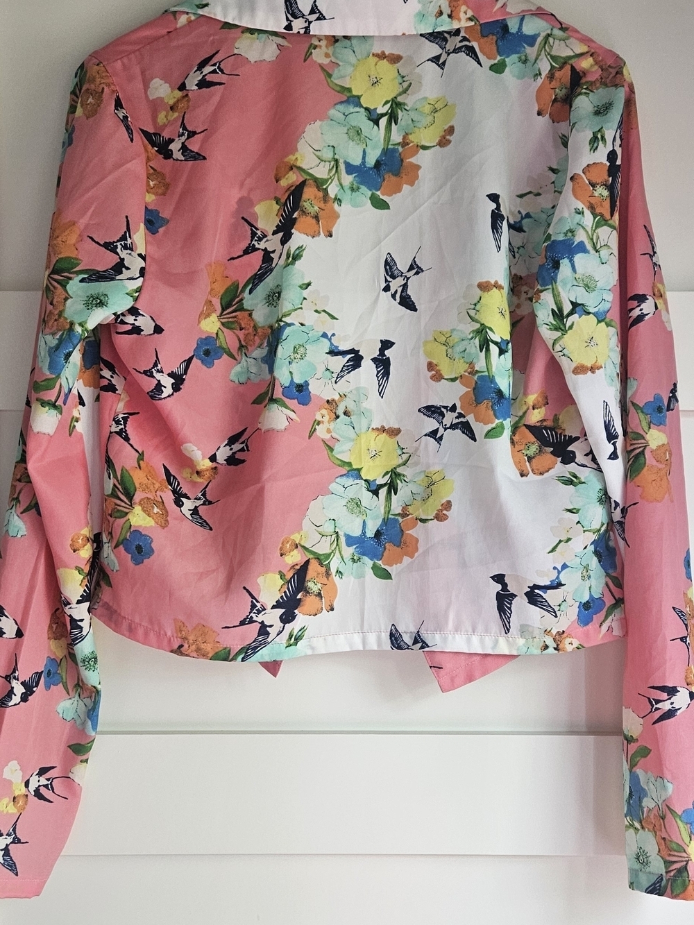 BONGO Floral Pink & White Open Cropped Blazer Sz Large - Picture 4 of 5